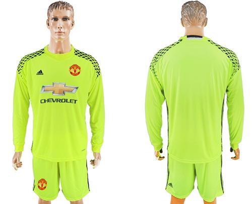 Manchester United Blank Shiny Green Goalkeeper Long Sleeves Soccer Club Jersey